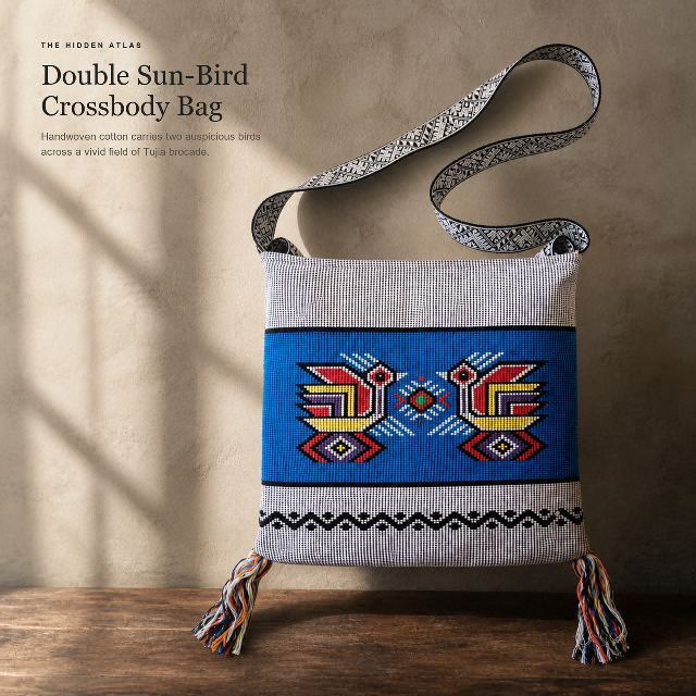 Double Sun‑Bird Xilankapu Crossbody Bag | Traditional Tujia Brocade Folk Handbag