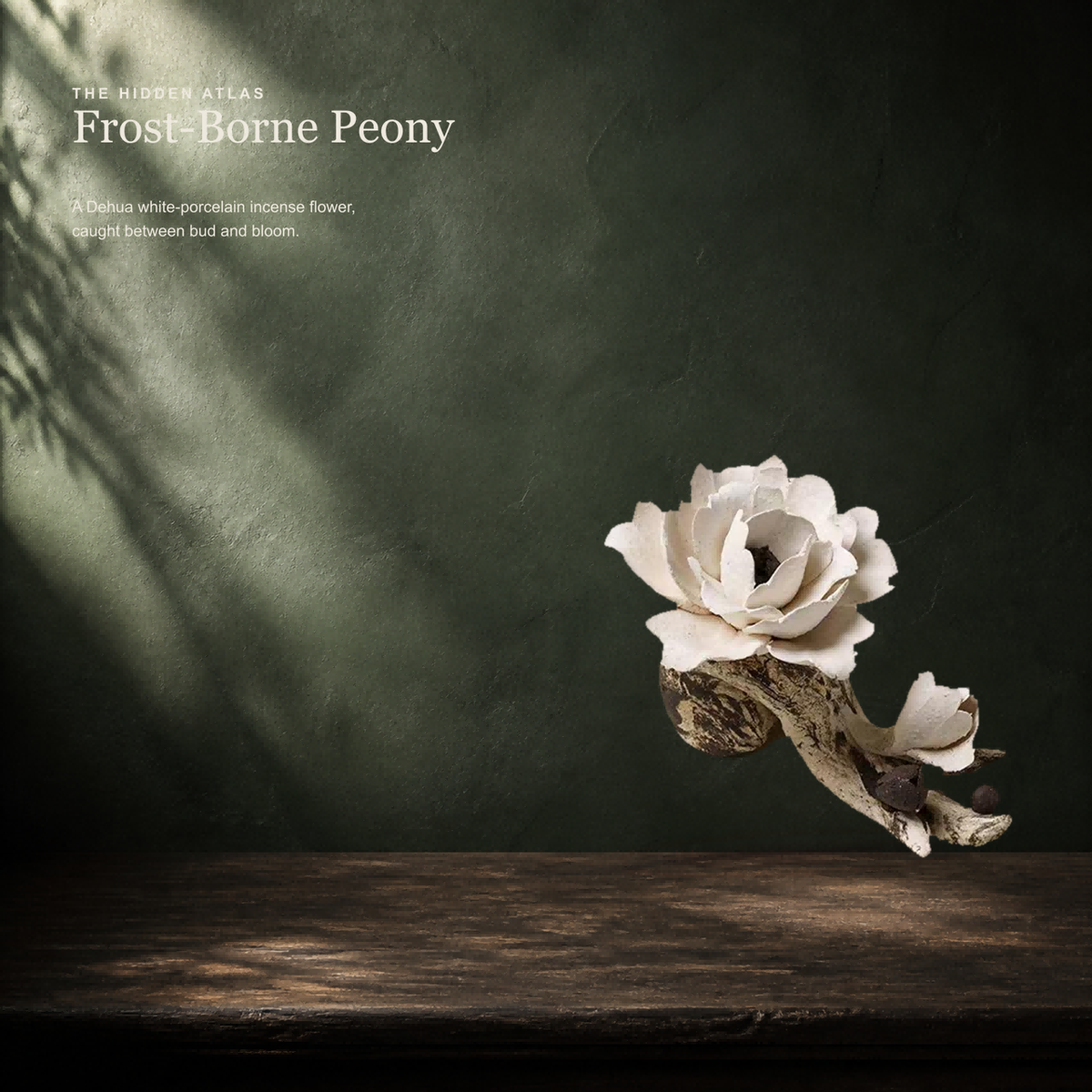 Frost-Borne Peony A Dehua White-Porcelain Incense Flower