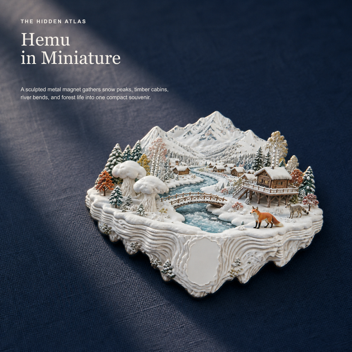 Hemu 3D Landscape Fridge Magnet | Scenic Winter Mountain Village Magnetic Note Holder