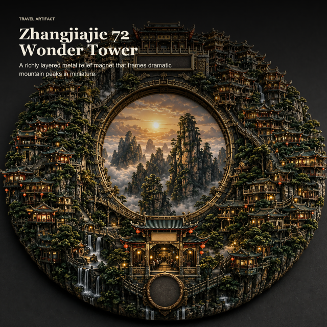 Zhangjiajie 72 Wonder Tower Relief Magnet | Chinese Mountain Scenery Travel Keepsake