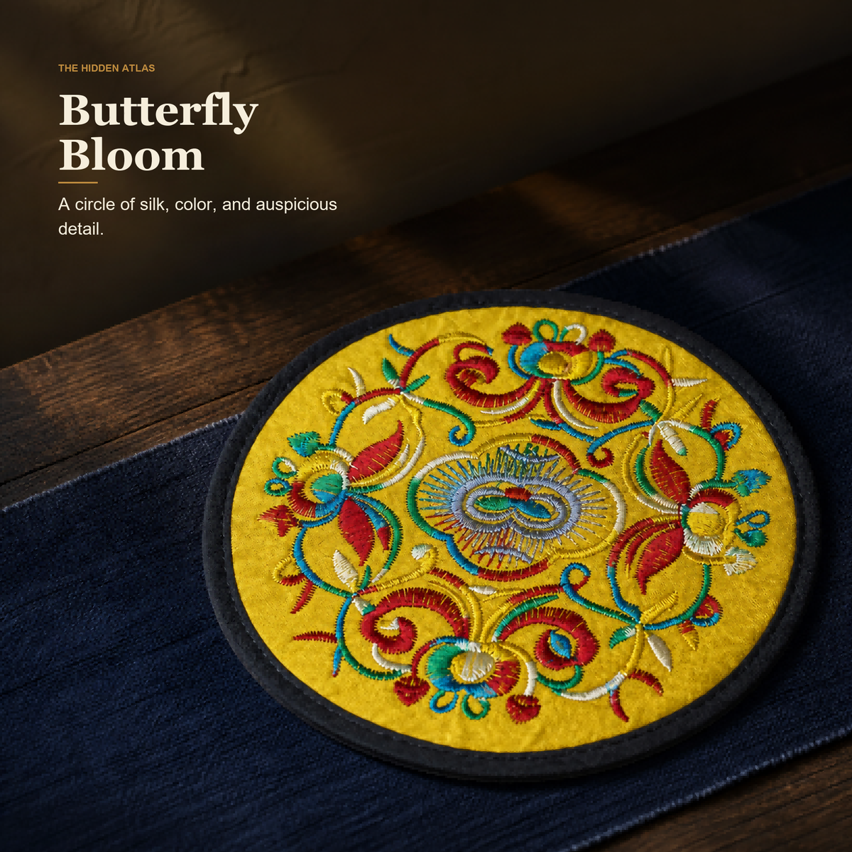 Yunnan Butterfly Bloom Embroidered Silk Coaster
