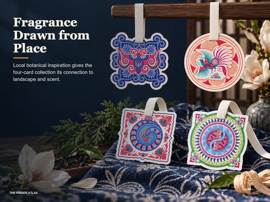 Miao-Pattern Blessing Scented Cards — Set of Four
