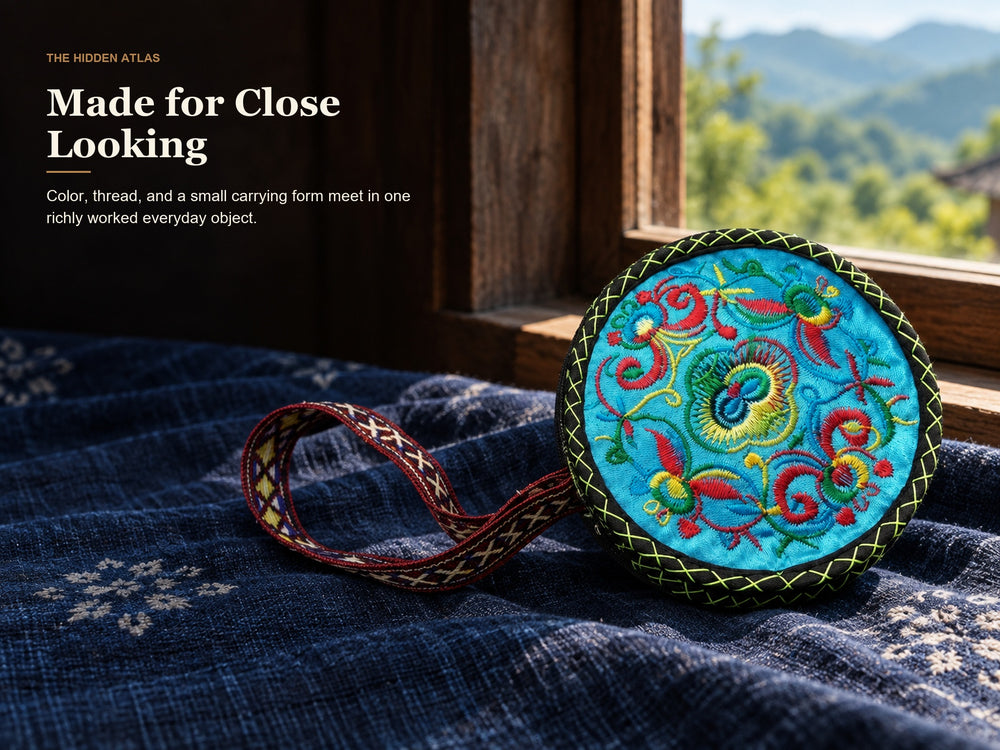 Round Embroidered Wristlet Pouch