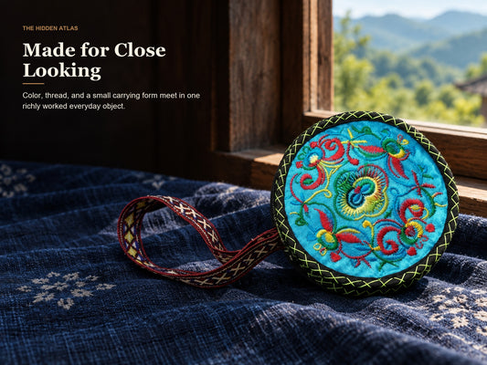 Round Embroidered Wristlet Pouch