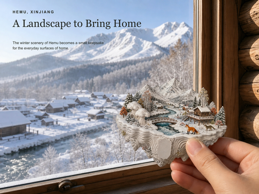 Hemu 3D Landscape Fridge Magnet | Scenic Winter Mountain Village Magnetic Note Holder