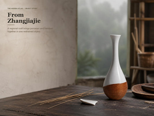 Zhangjiajie Porcelain & Bamboo Filigree Vase | Qing‑Era Inspired Chinese Heritage Home Decor
