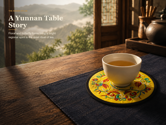 Yunnan Butterfly Bloom Embroidered Silk Coaster