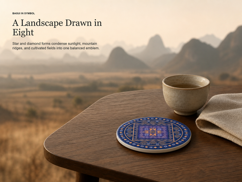 Zhuang Brocade Ceramic Coaster | Eight‑Point Star Ethnic Pattern Drink Coaster