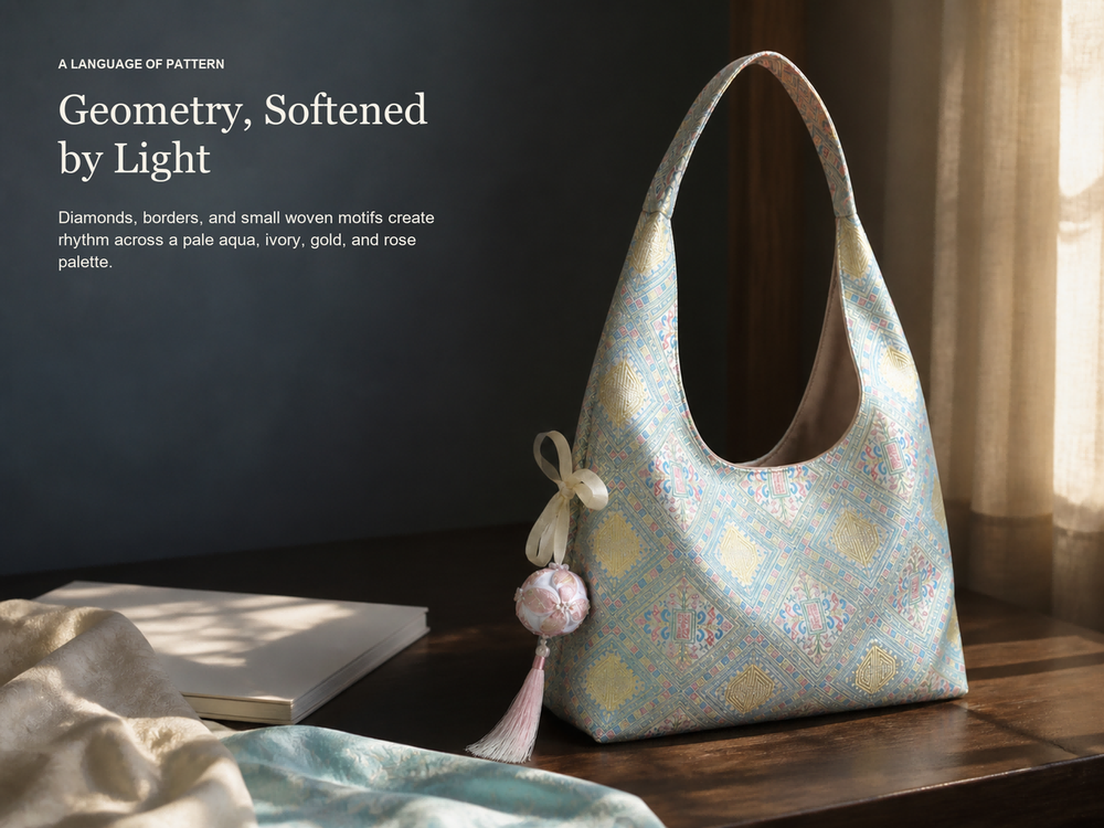 Zhuang Brocade Hobo Bag | Ethnic Pattern Shoulder Tote With Blessing Ball Charm