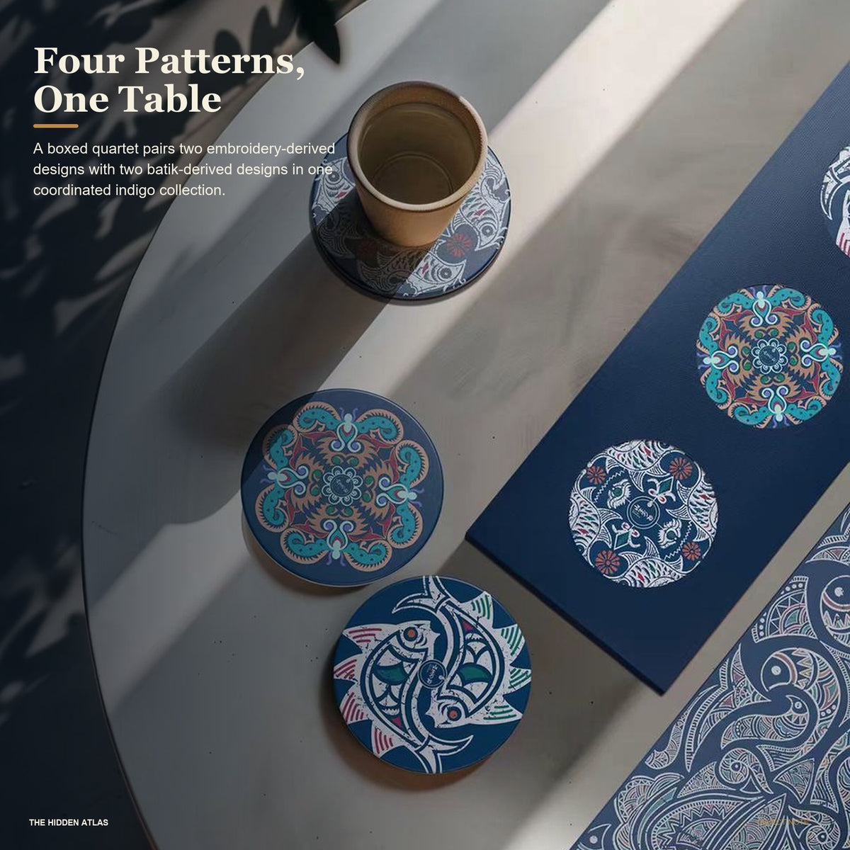 Miao Embroidery & Batik Pattern Ceramic Coaster Gift Set
