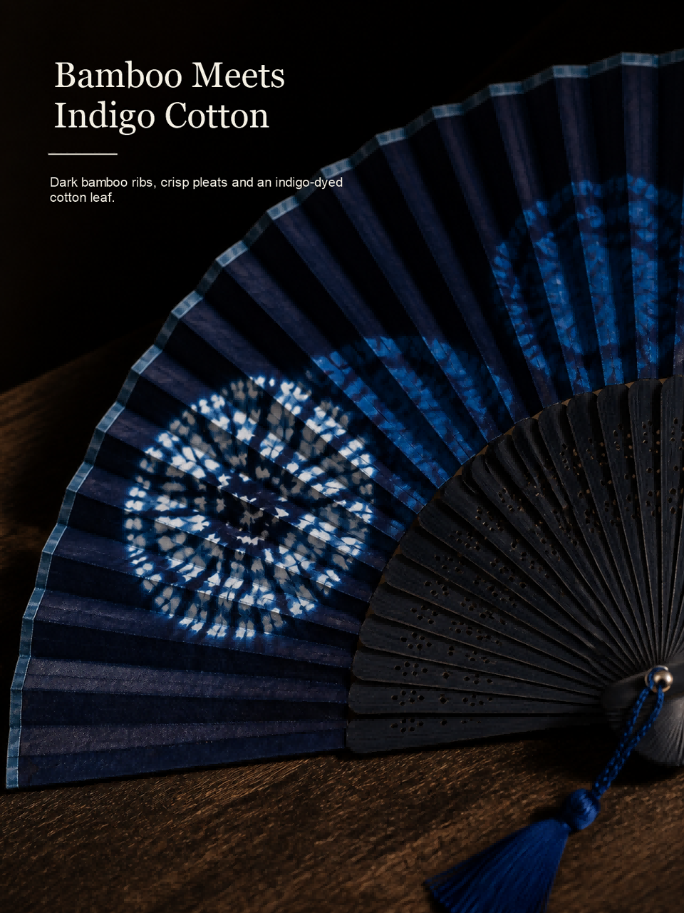 Indigo Tie-Dye Folding Fan — The Scholar's Breeze of Zhoucheng