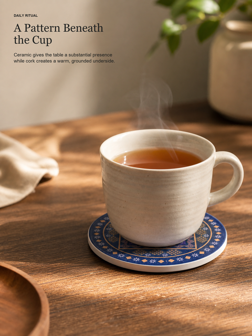 Zhuang Brocade Ceramic Coaster | Eight‑Point Star Ethnic Pattern Drink Coaster
