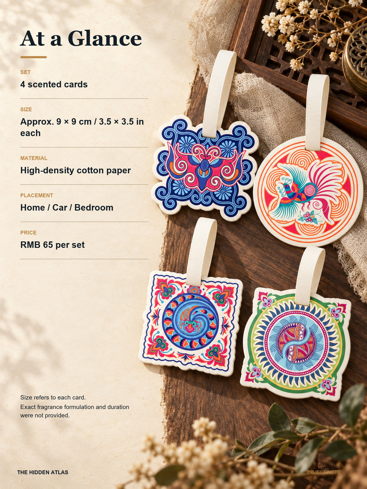 Miao-Pattern Blessing Scented Cards — Set of Four
