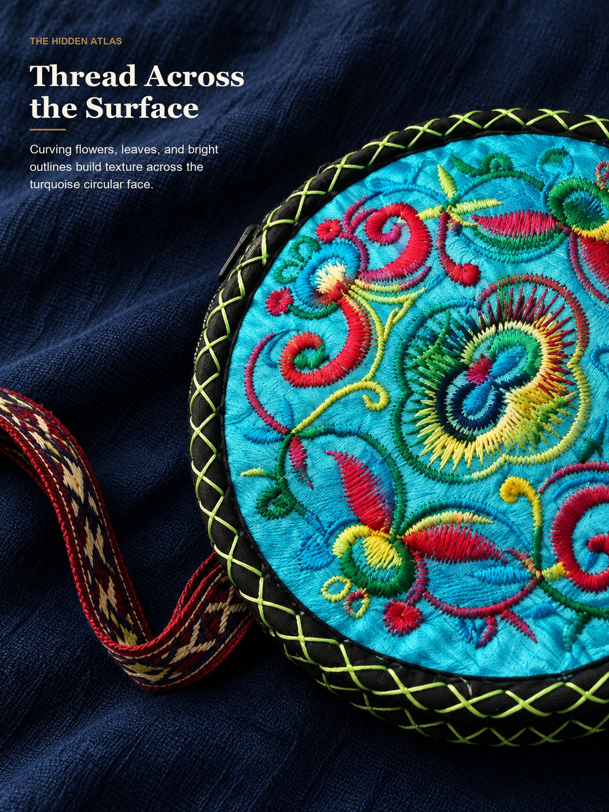 Round Embroidered Wristlet Pouch