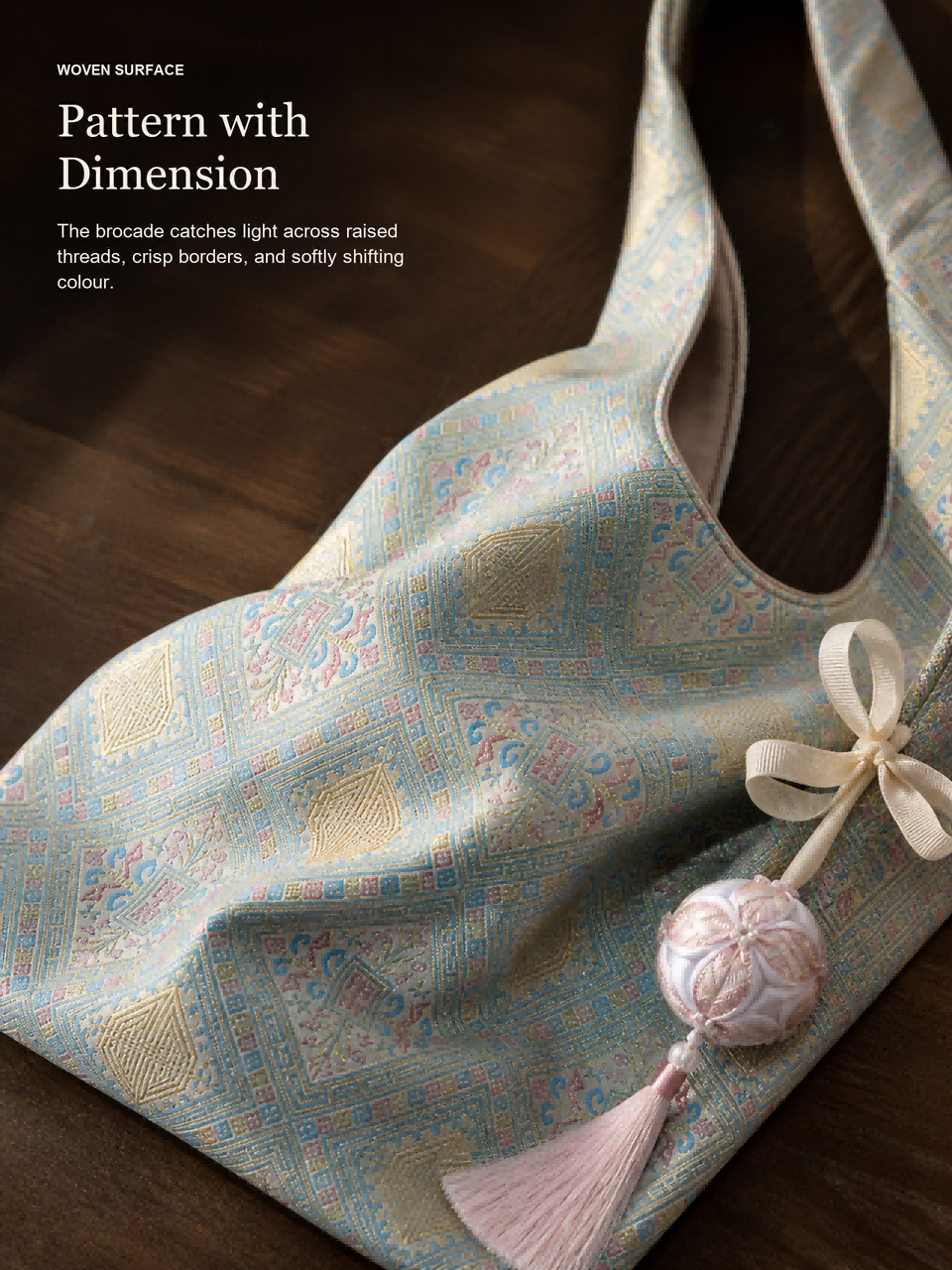 Zhuang Brocade Hobo Bag | Ethnic Pattern Shoulder Tote With Blessing Ball Charm