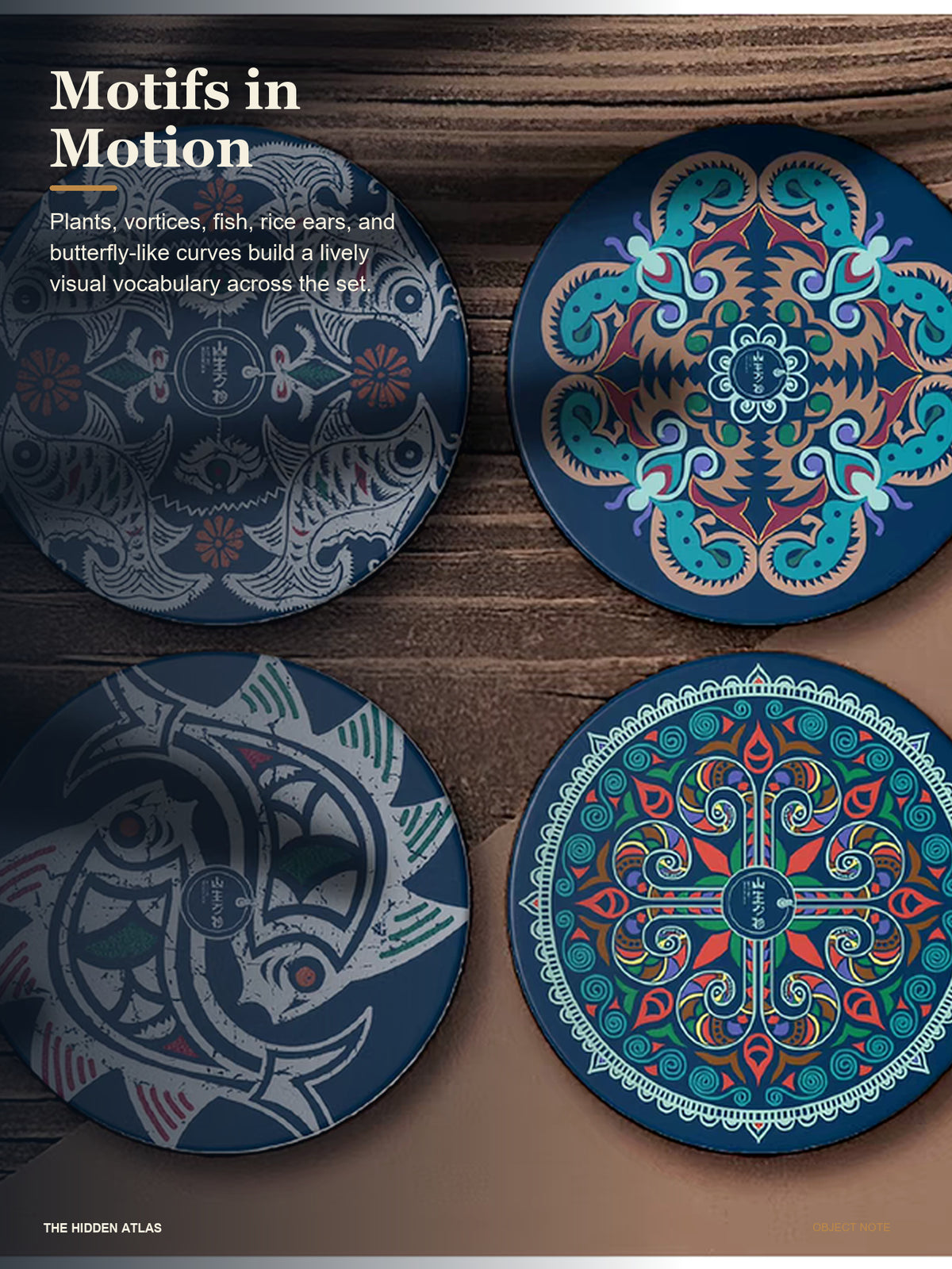 Miao Embroidery & Batik Pattern Ceramic Coaster Gift Set