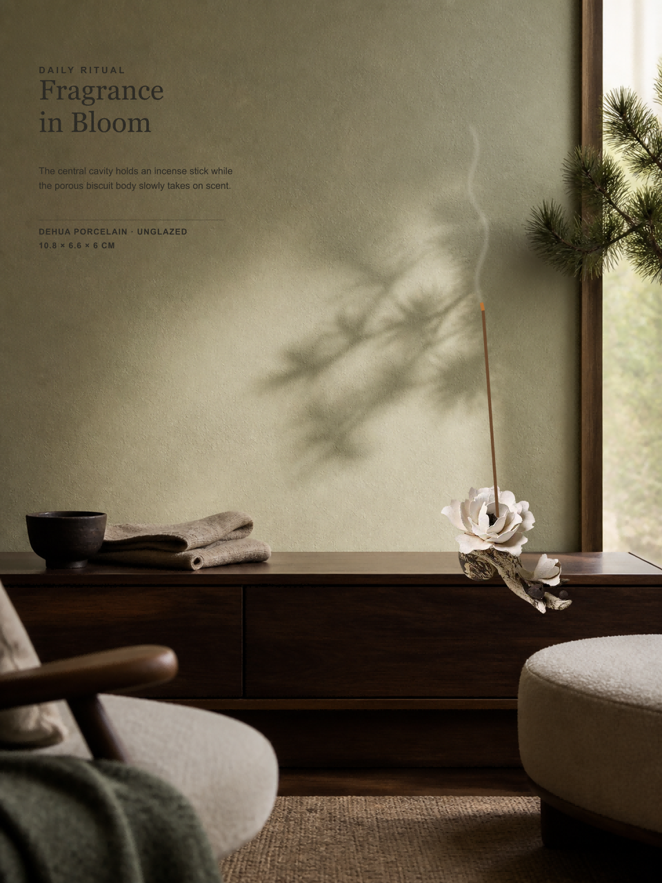 Frost-Borne Peony A Dehua White-Porcelain Incense Flower