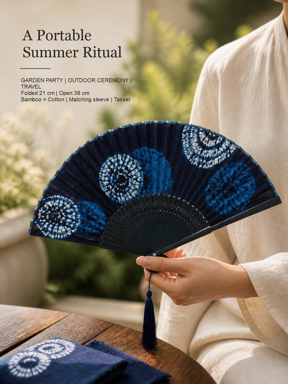 Indigo Tie-Dye Folding Fan — The Scholar's Breeze of Zhoucheng