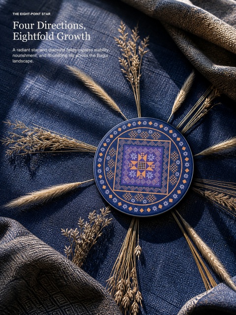 Zhuang Brocade Ceramic Coaster | Eight‑Point Star Ethnic Pattern Drink Coaster